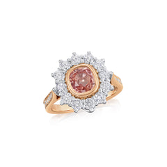 1.98cts Padparadscha Sapphire and Diamond Cluster Ring