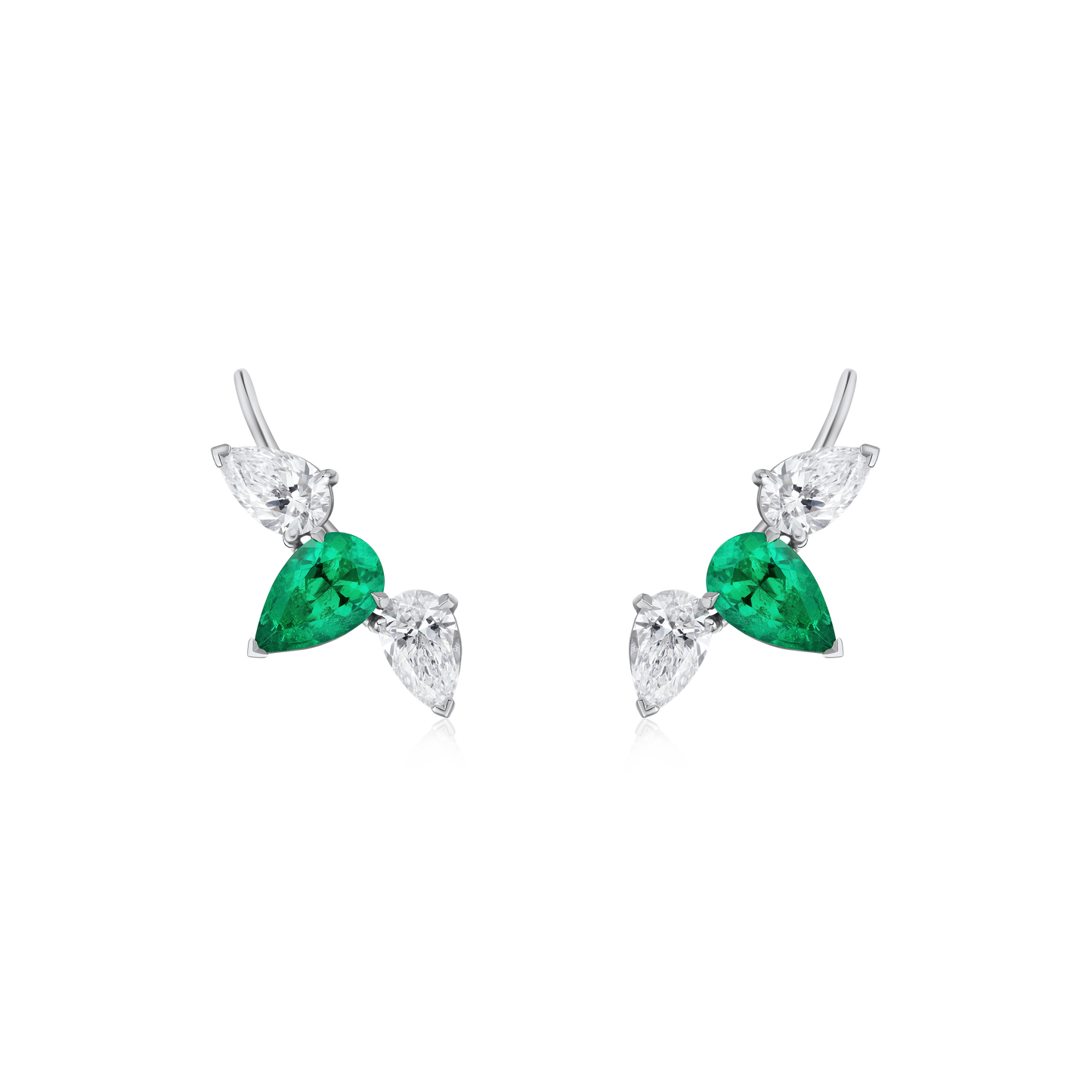 Platinum Pear Cut Diamond and Emerald Ear Cuffs