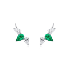 Platinum Pear Cut Diamond and Emerald Ear Cuffs