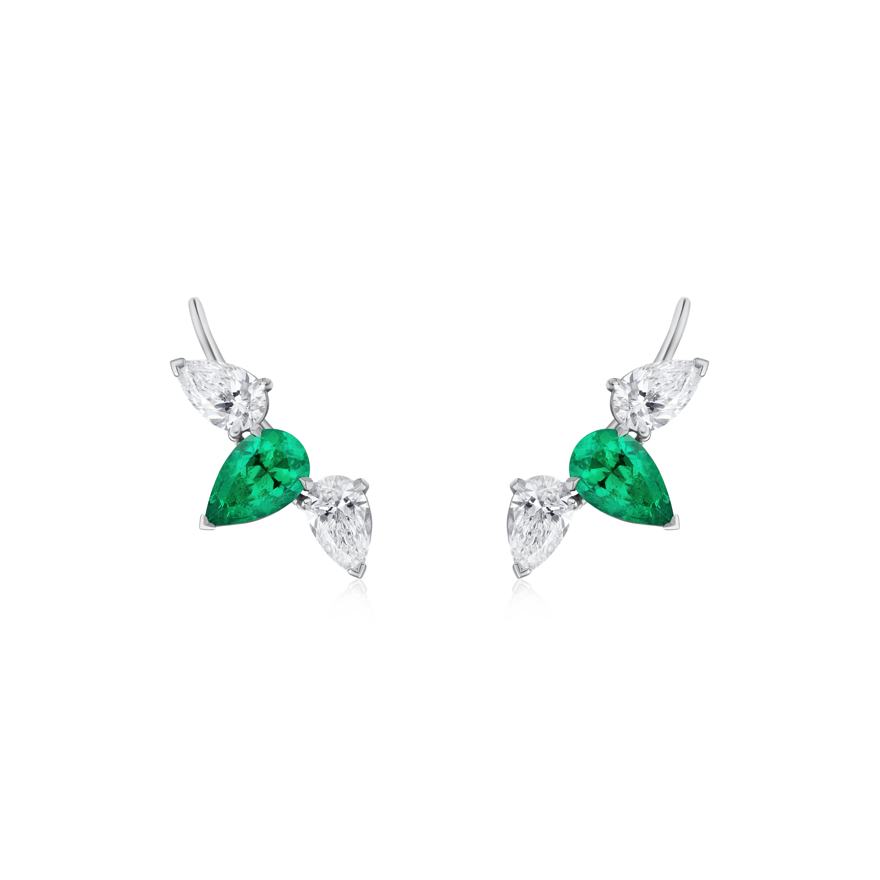 Platinum Pear Cut Diamond and Emerald Ear Cuffs