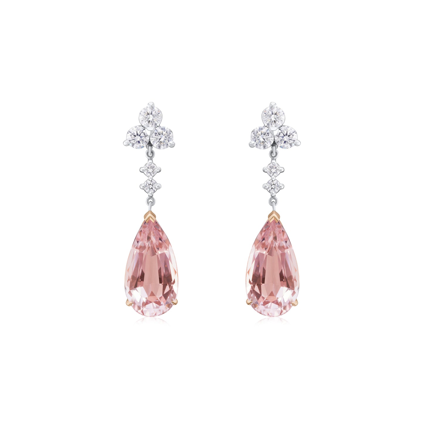 Pear Shape Morganite and Diamond Trefoil Drop Earrings