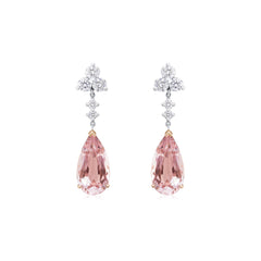 Pear Shape Morganite and Diamond Trefoil Drop Earrings