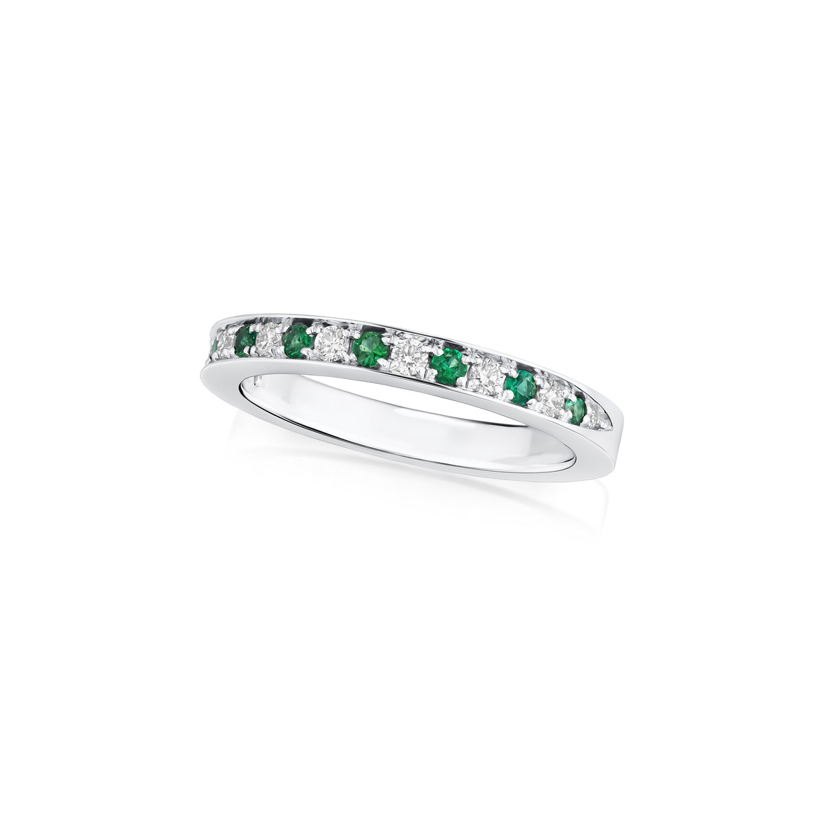 Skyline Emerald and Diamond Half Set Eternity Ring, 2.5mm