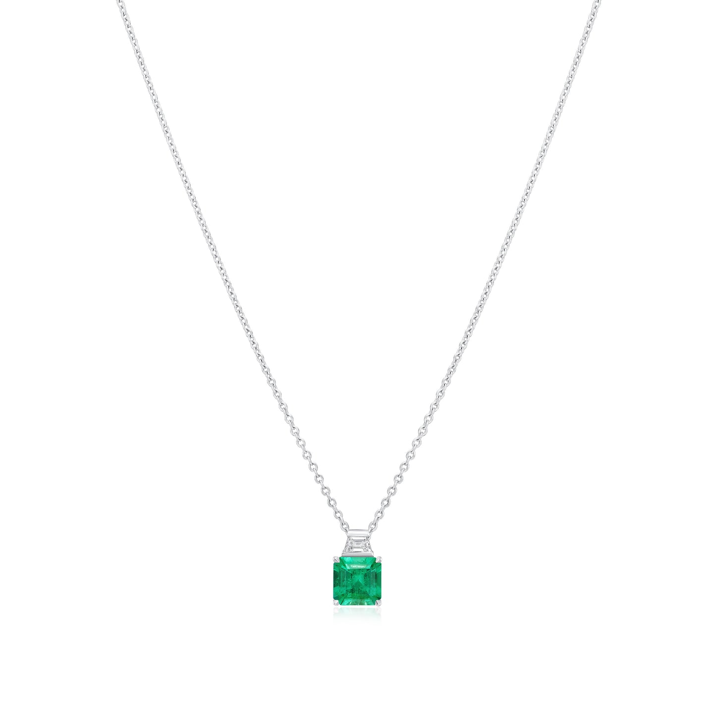 1.22cts Square Emerald and Trapezoid cut Diamond pendant