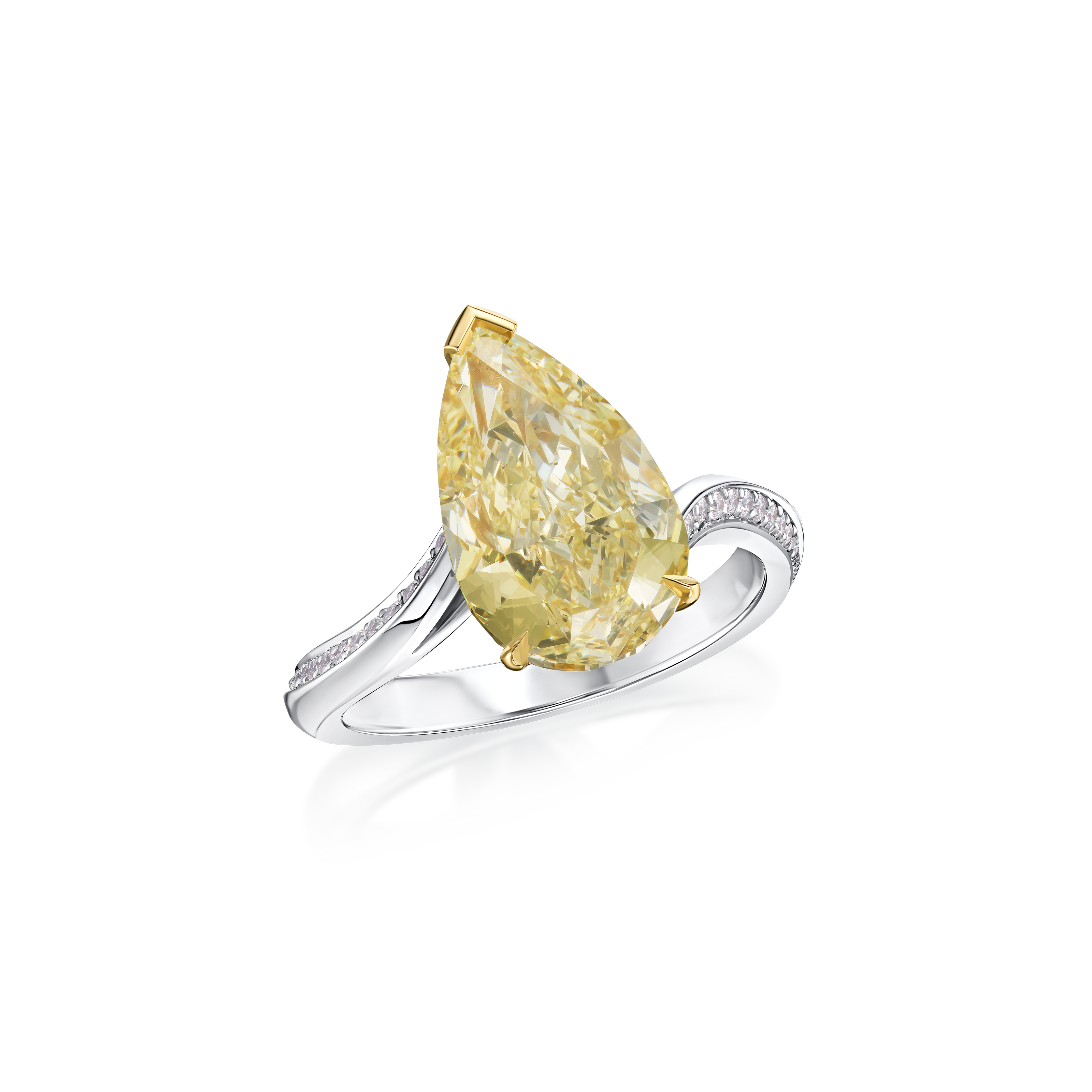 4.53cts Natural Fancy Yellow Pear Cut Diamond Ring