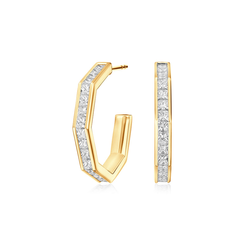 2.31cts 18ct Yellow Gold Princess Cut Diamond Set Nectar Hoop Earrings