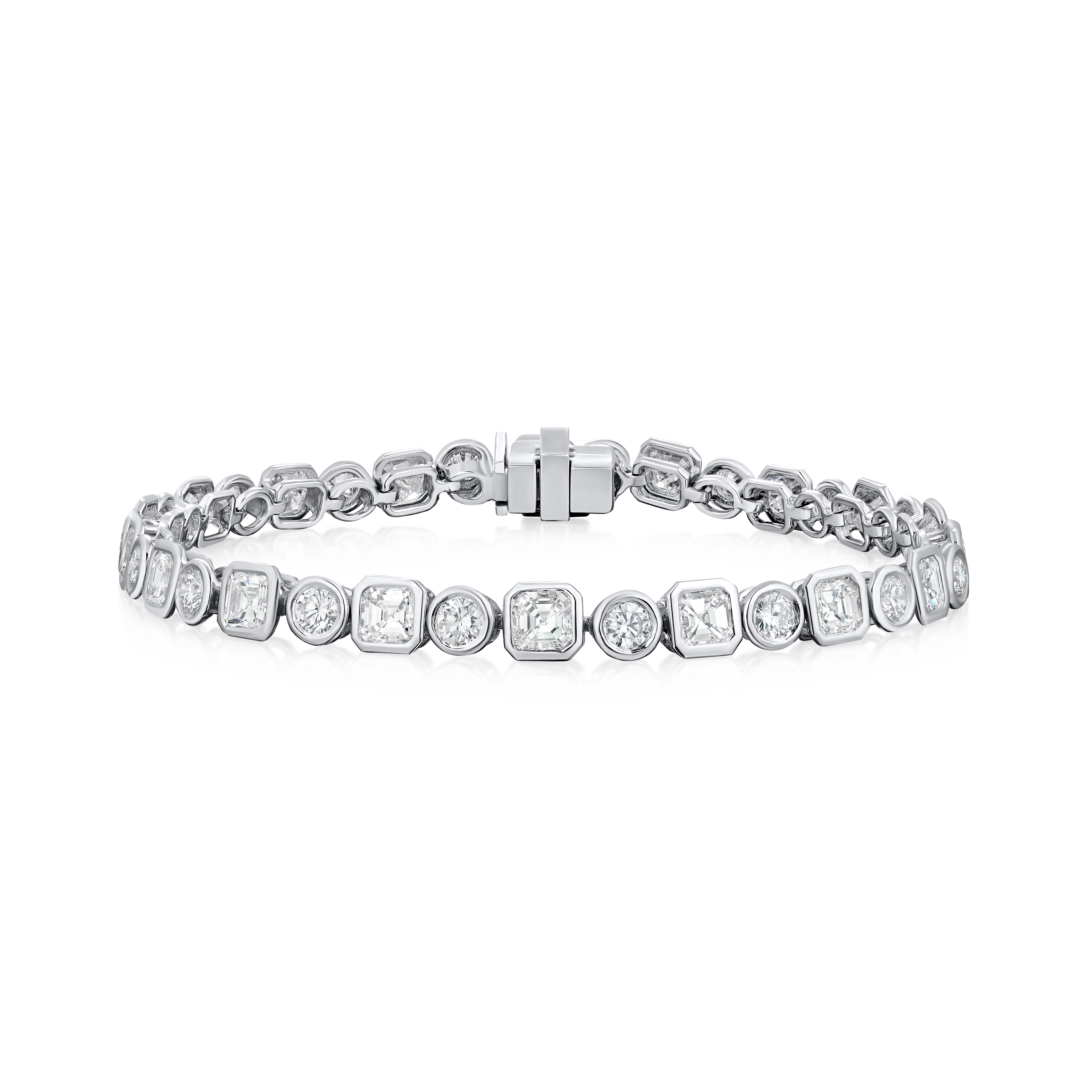 Platinum Asscher Cut and Round Brilliant Cut Diamond Line Bracelet 6.73cts