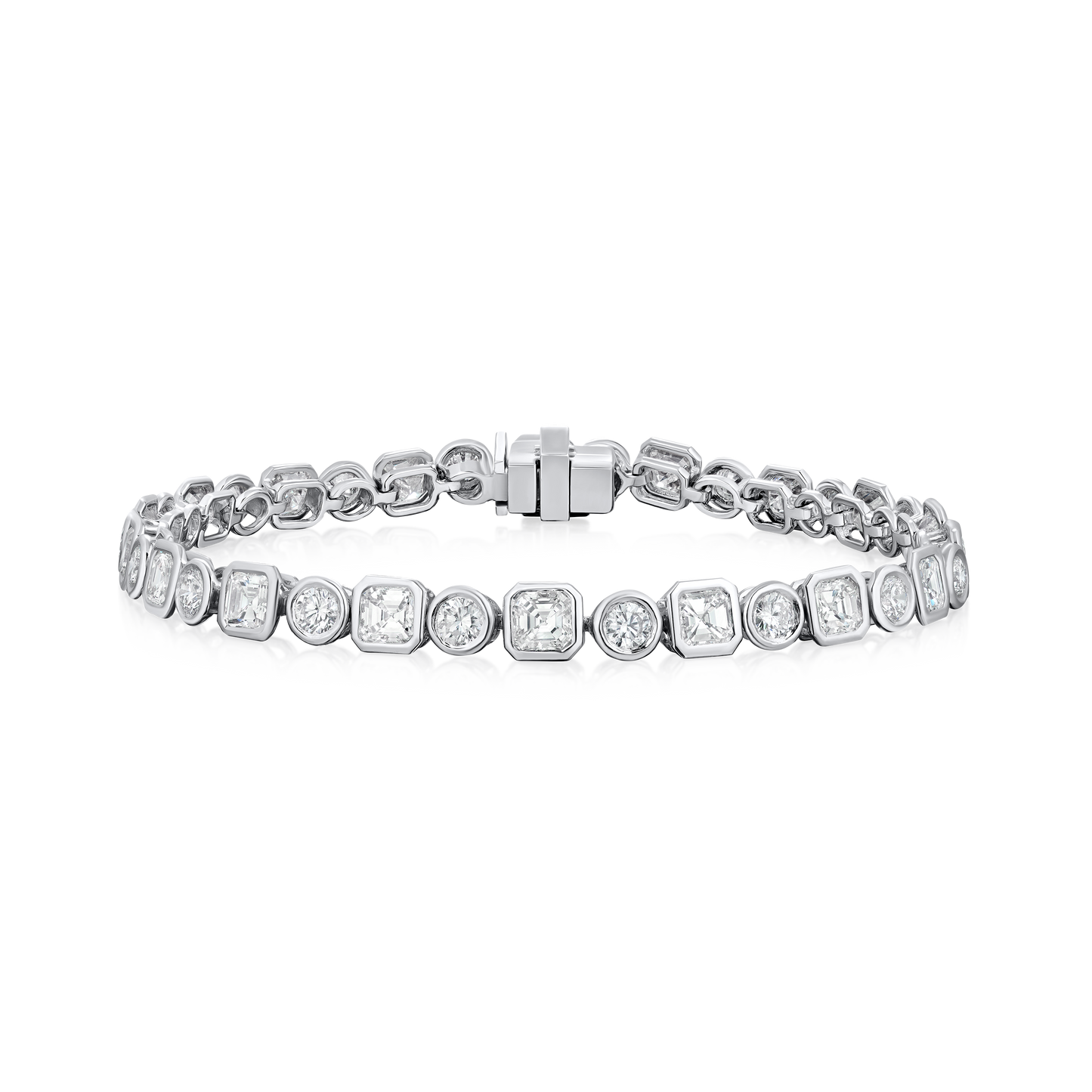 Platinum Asscher Cut and Round Brilliant Cut Diamond Line Bracelet 6.73cts