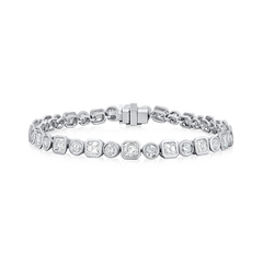 Platinum Asscher Cut and Round Brilliant Cut Diamond Line Bracelet 6.73cts