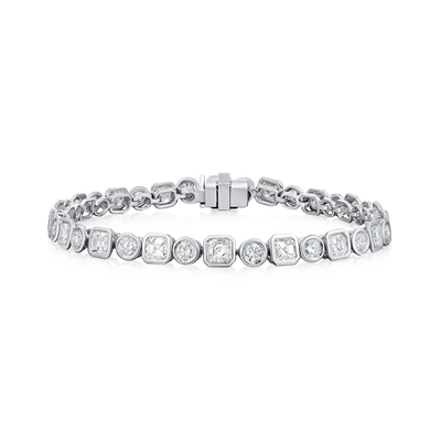 Platinum Asscher Cut and Round Brilliant Cut Diamond Line Bracelet 6.73cts