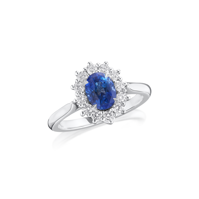 1.36cts Natural Sapphire and Diamond Cluster Ring