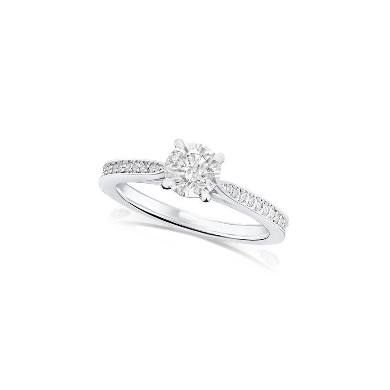 0.70ct Round Brilliant Cut Diamond Ring With Diamond Set Shoulders