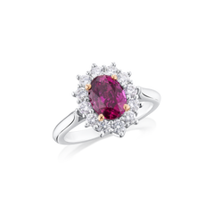 2.84cts Red-Purple Sapphire and Diamond Cluster Ring