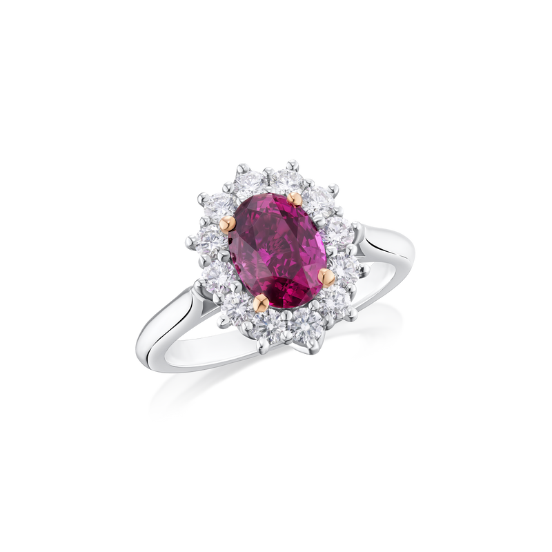 2.84cts Red-Purple Sapphire and Diamond Cluster Ring