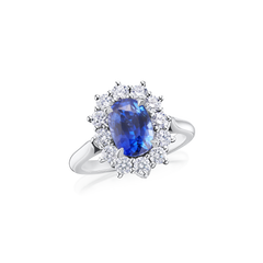 2.84cts Cushion Sapphire and Diamond Cluster Ring