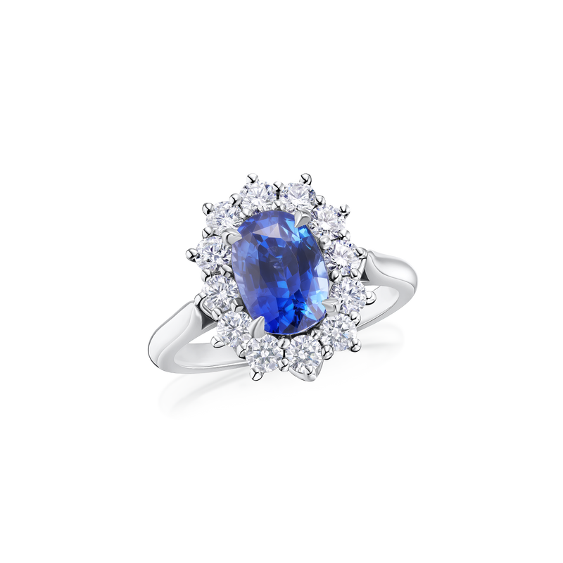 2.84cts Cushion Sapphire and Diamond Cluster Ring