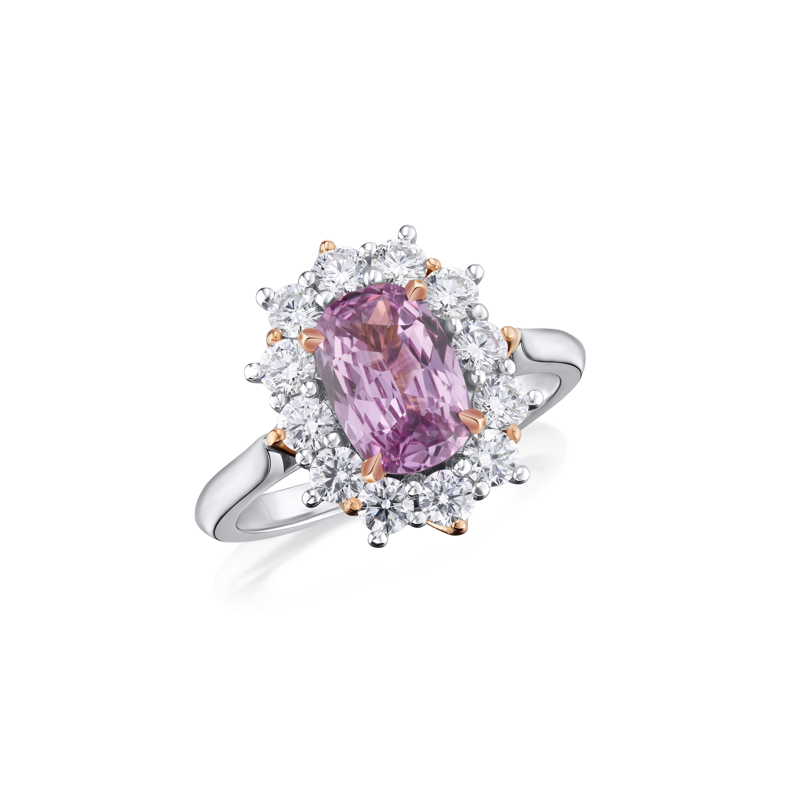 1.68cts Purplish Pink Sapphire and Diamond Cluster Ring