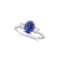 1.88cts Violetish Blue Sapphire and Diamond Three Stone Ring