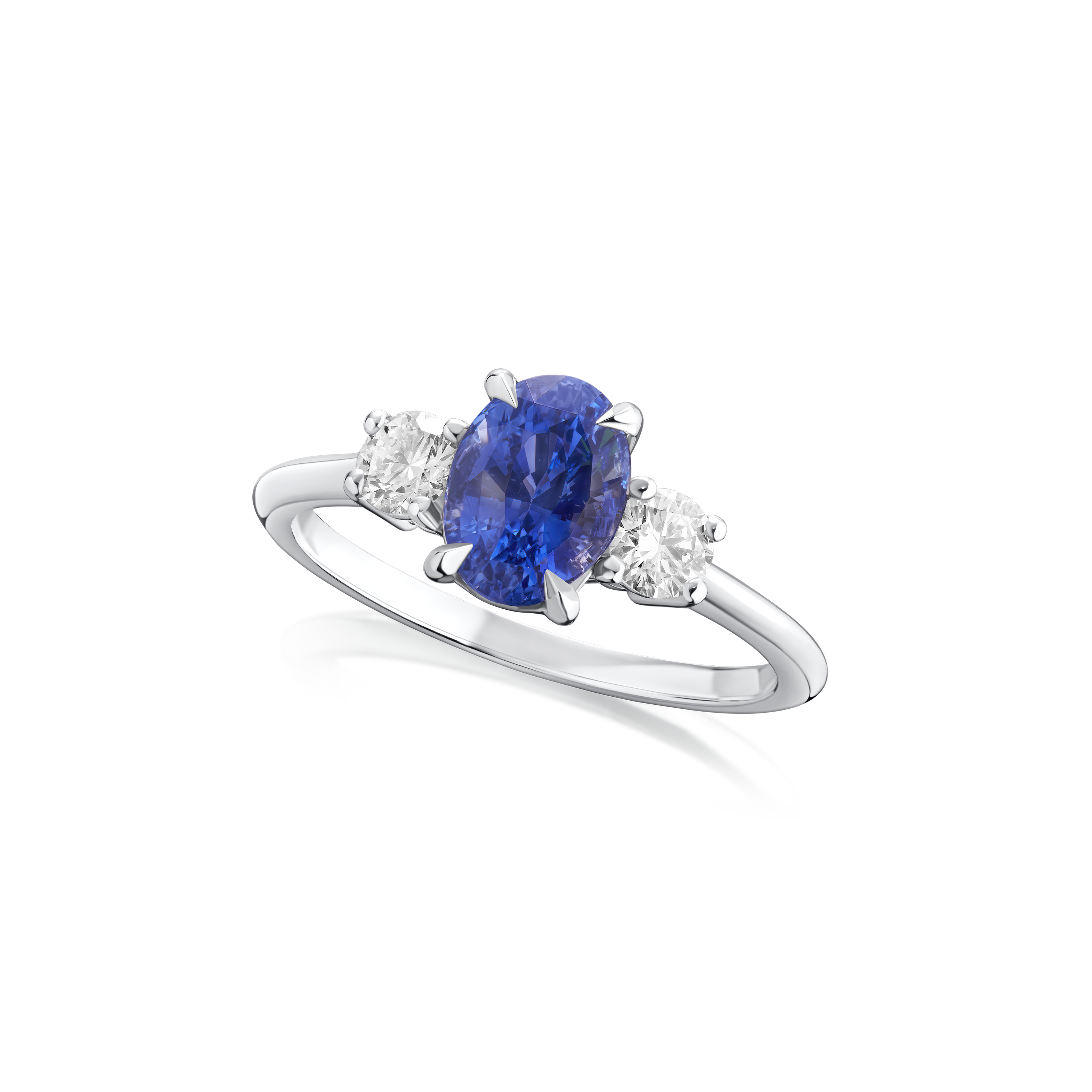 1.88cts Violetish Blue Sapphire and Diamond Three Stone Ring