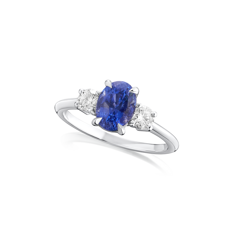 1.88cts Violetish Blue Sapphire and Diamond Three Stone Ring