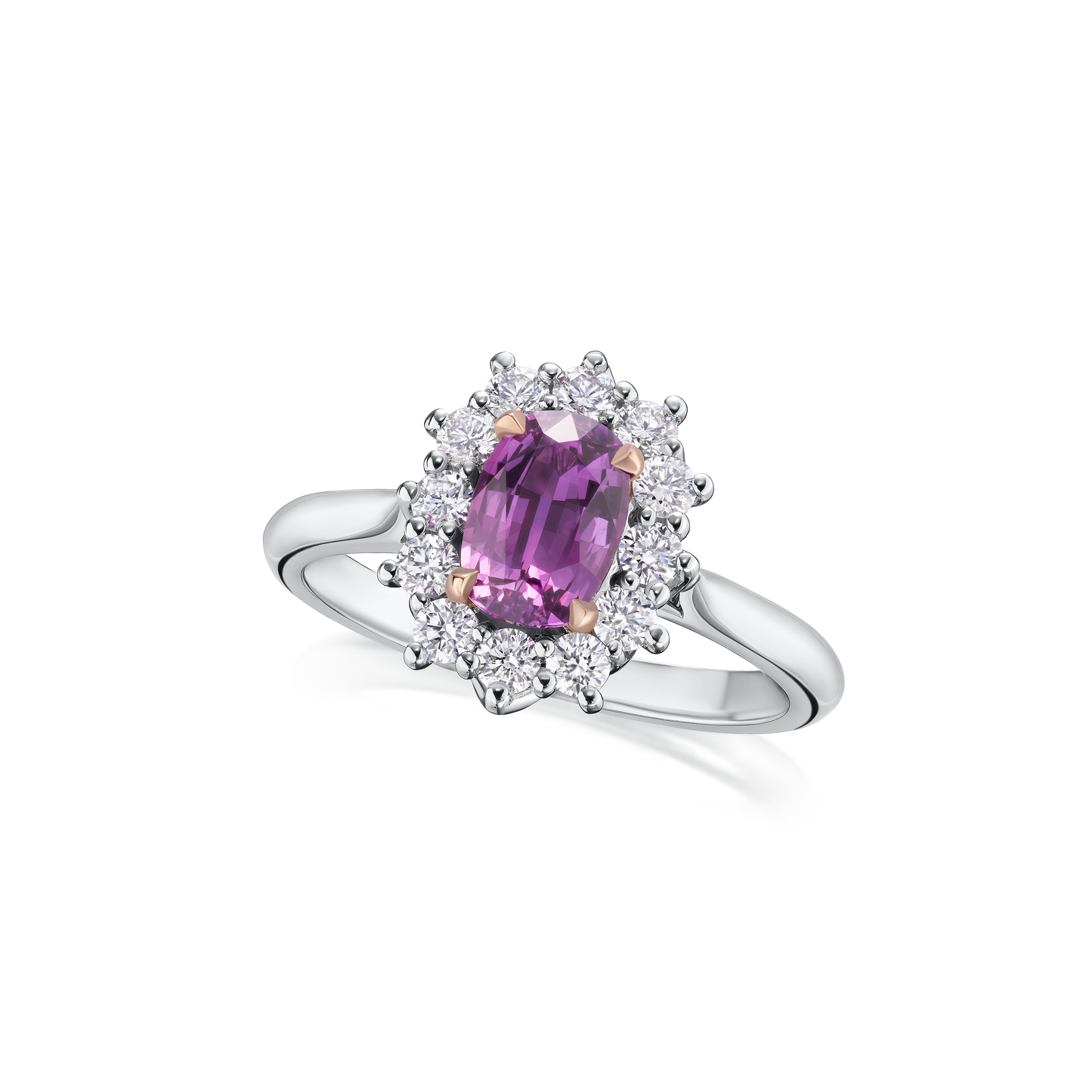 1.12cts Purplish Pink Sapphire and Diamond Cluster Ring