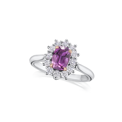 1.12cts Purplish Pink Sapphire and Diamond Cluster Ring