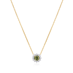 2.16cts Yellowish Green Sapphire and Diamond Cluster Pendant