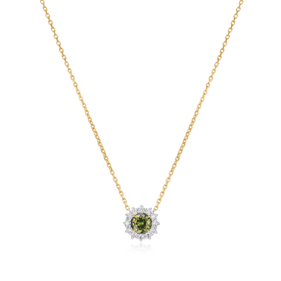 2.16cts Yellowish Green Sapphire and Diamond Cluster Pendant