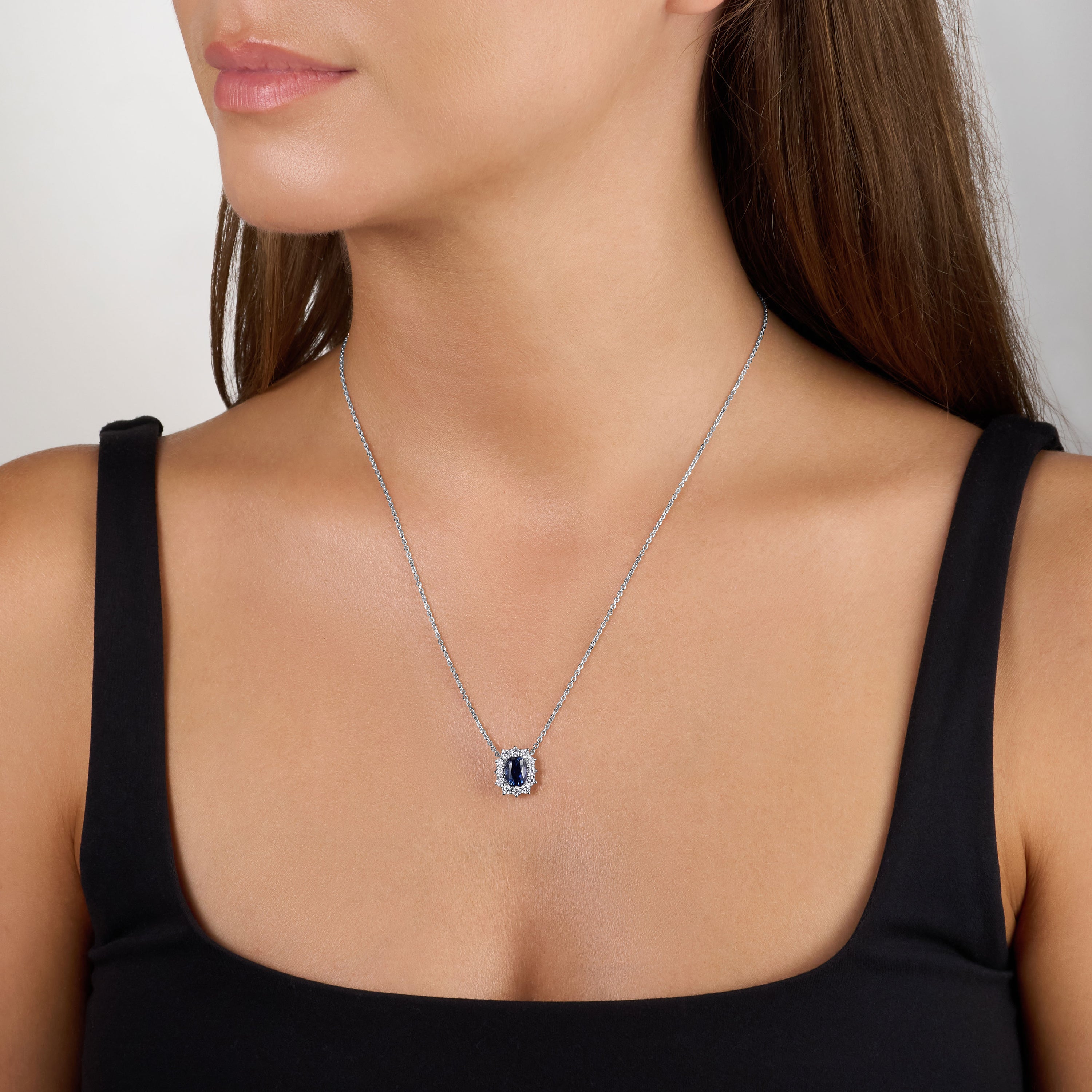 1.85cts Cushion Sapphire and Diamond Cluster Platinum Pendant