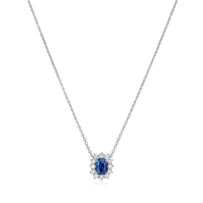 1.85cts Cushion Sapphire and Diamond Cluster Platinum Pendant