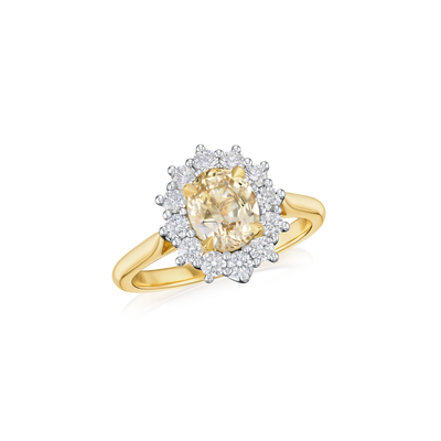 1.75cts Yellow Sapphire and Diamond Cluster Ring