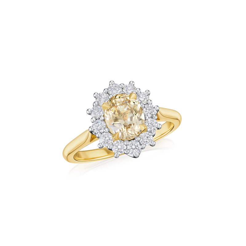 1.75cts Yellow Sapphire and Diamond Cluster Ring