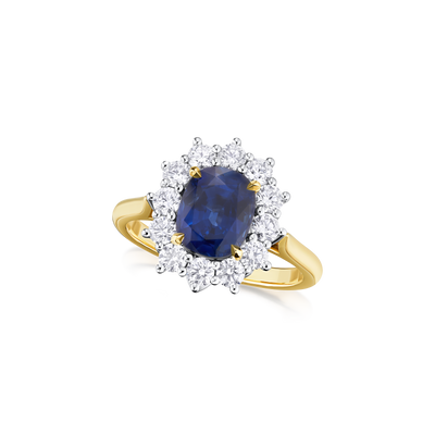 2.15cts Sapphire and Diamond Cluster Ring