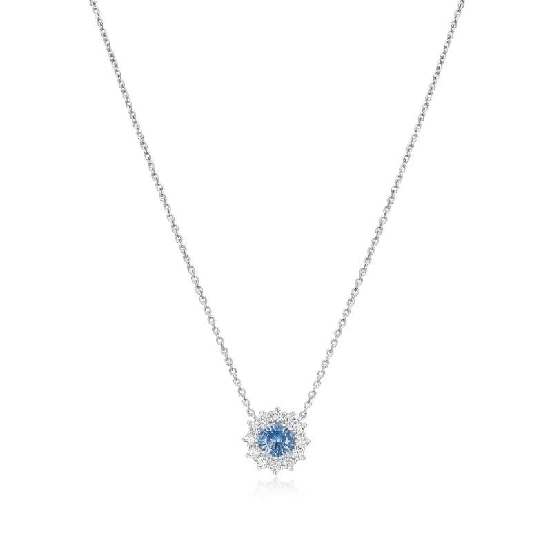 1.14cts Aquamarine and Diamond Cluster Pendant