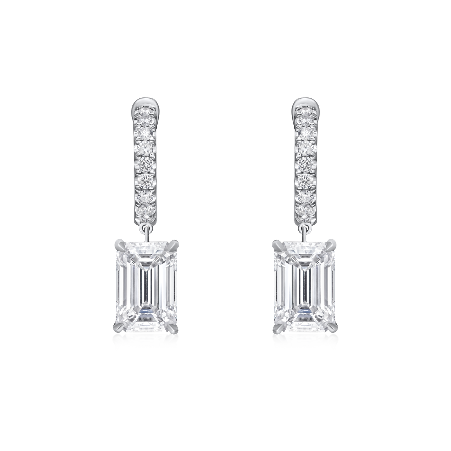 Diamond Hoop Earrings with Emerald Cut Diamond Drops