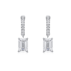 Diamond Hoop Earrings with Emerald Cut Diamond Drops