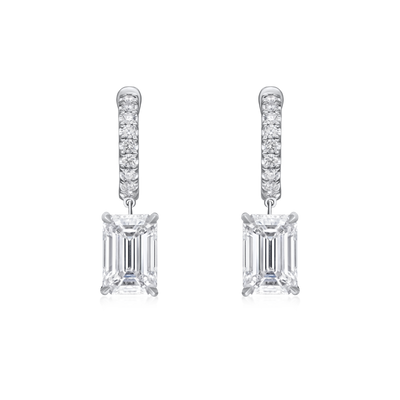 Diamond Hoop Earrings with Emerald Cut Diamond Drops