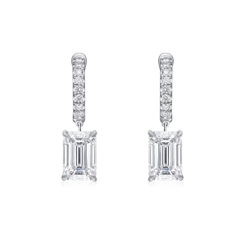 Diamond Hoop Earrings with Emerald Cut Diamond Drops