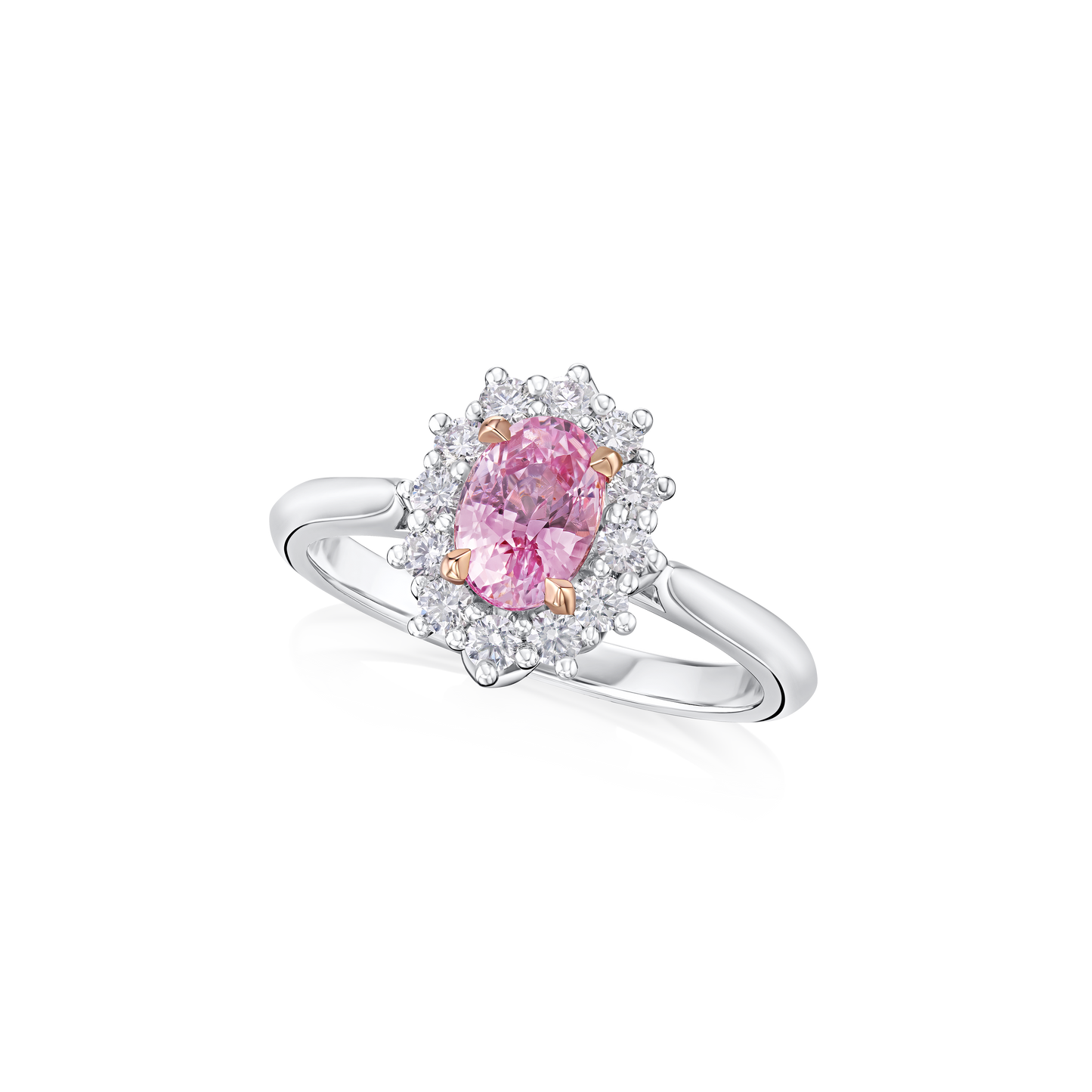 1.08cts Padparadscha Sapphire and Diamond Cluster Ring