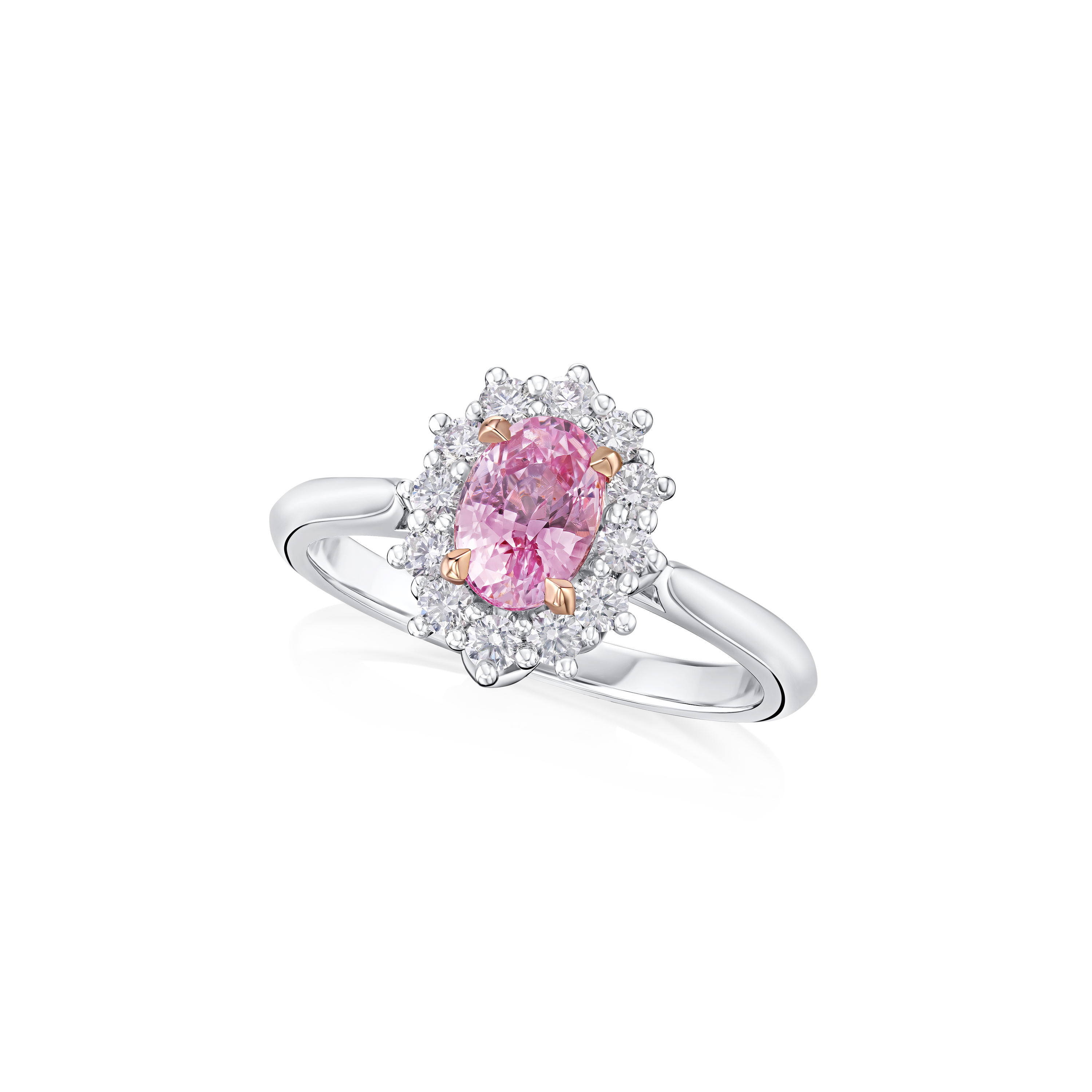 1.08cts Padparadscha Sapphire and Diamond Cluster Ring – G Collins & Sons