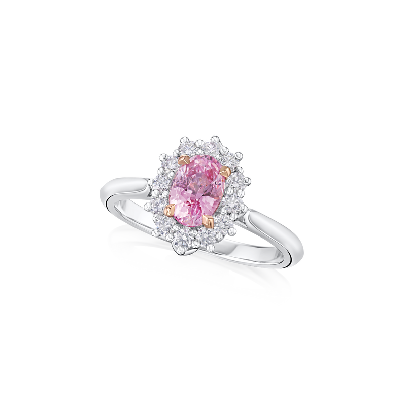 1.08cts Padparadscha Sapphire and Diamond Cluster Ring