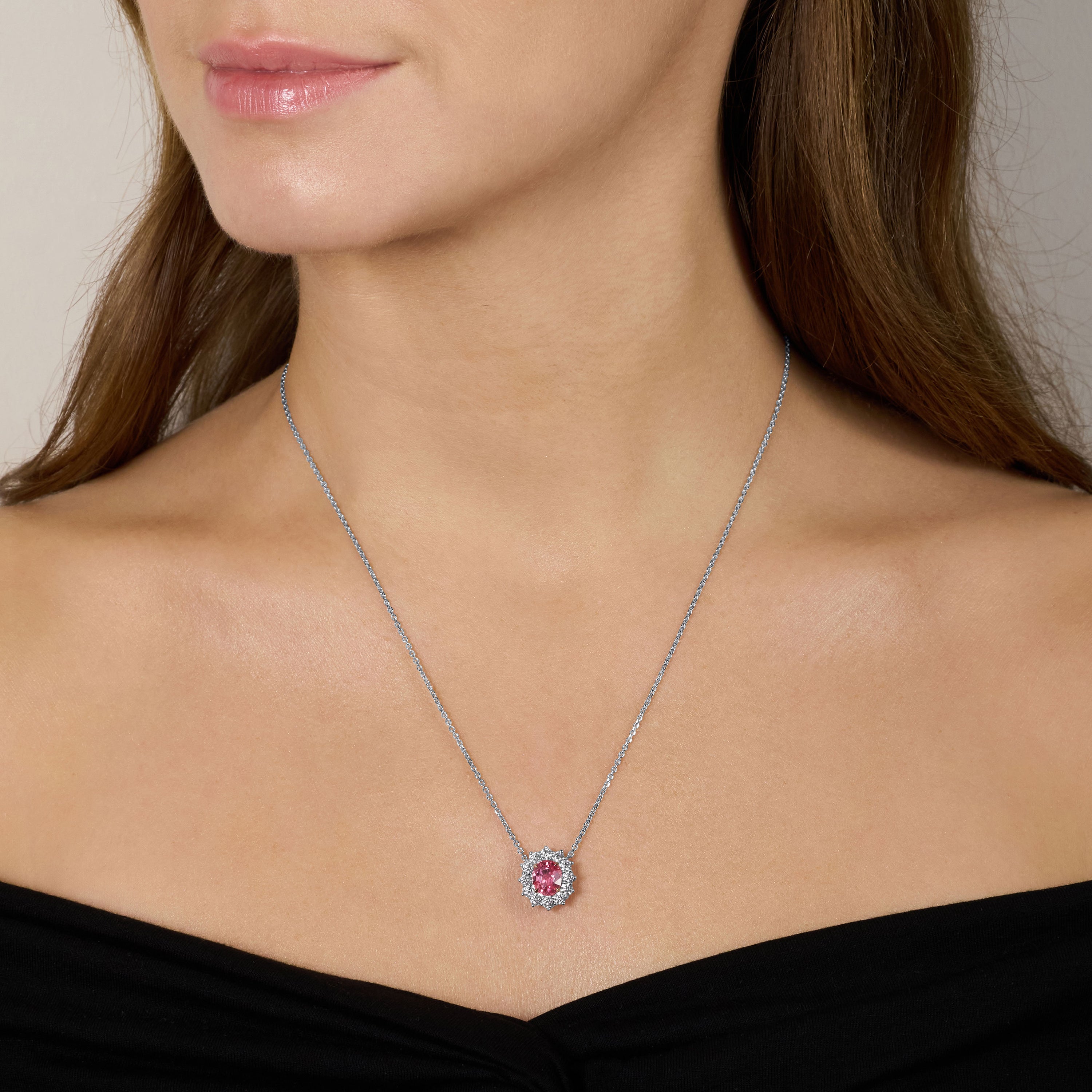 2.36cts Platinum Padparadscha Sapphire and Diamond Cluster Pendant