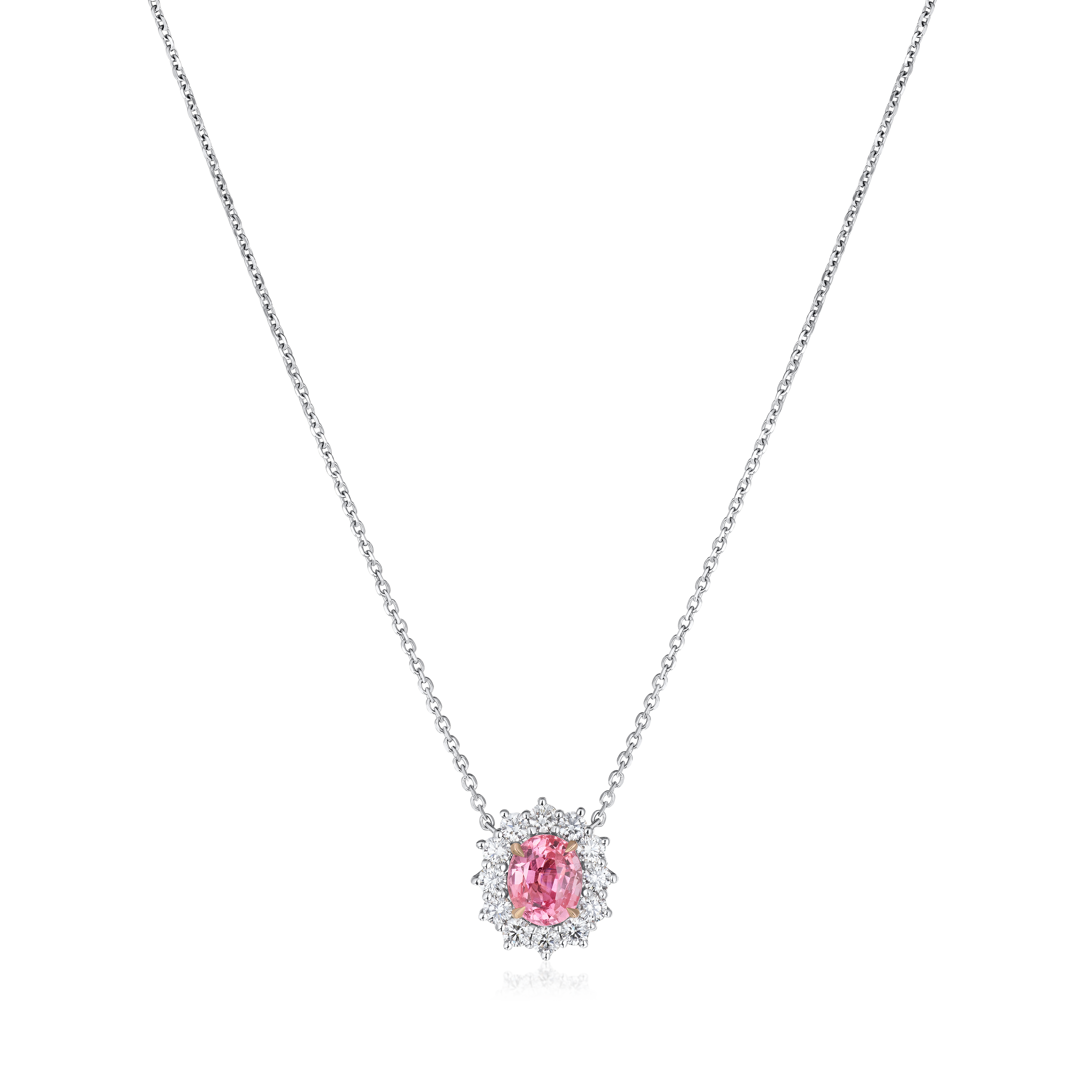 2.36cts Platinum Padparadscha Sapphire and Diamond Cluster Pendant