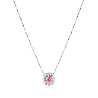 2.36cts Platinum Padparadscha Sapphire and Diamond Cluster Pendant