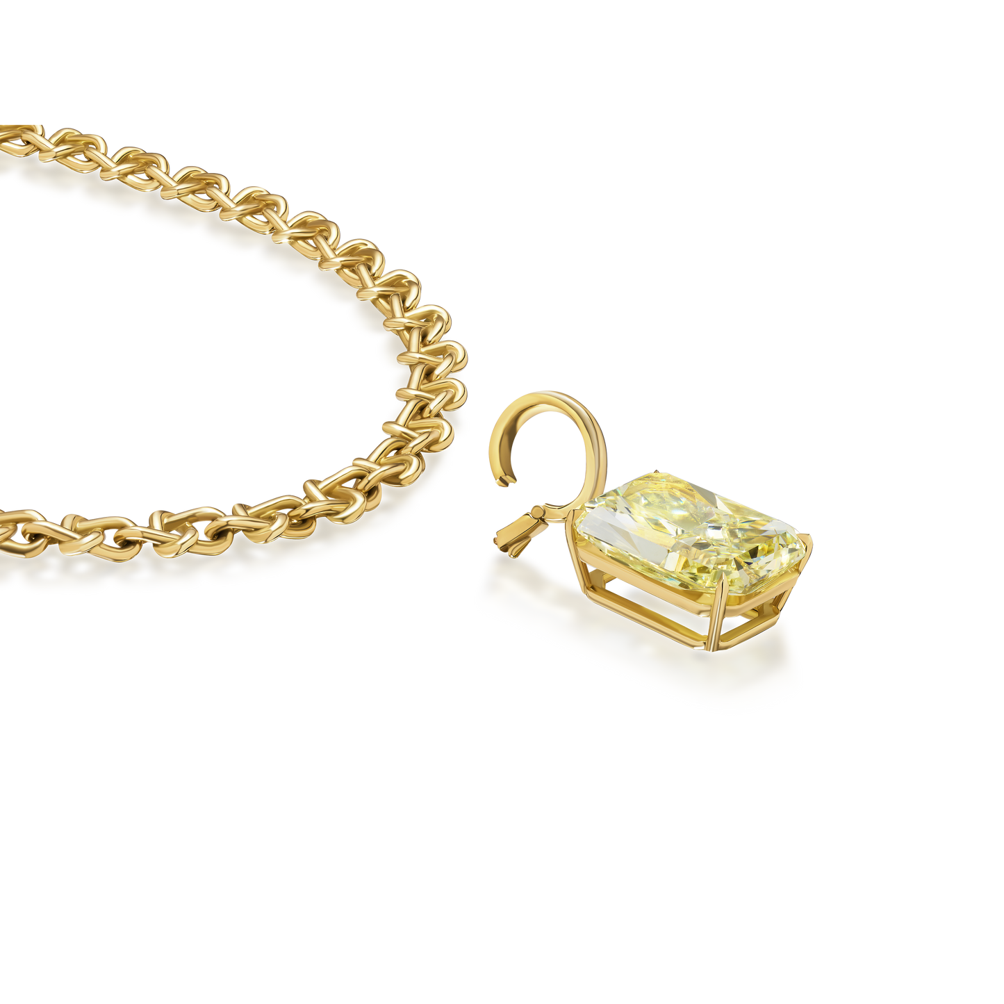 12.89cts Yellow Gold Radiant Cut Yellow Diamond Removable Pendant on Infinity Link Chain