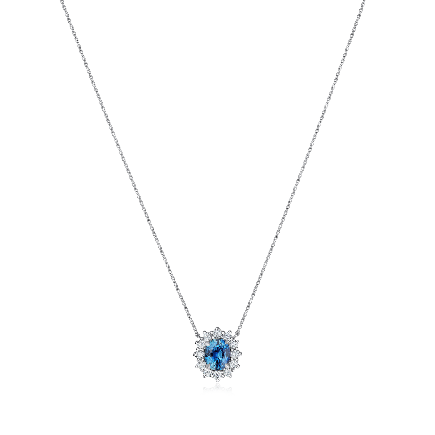 1.23cts Platinum Oval Sapphire and Diamond Cluster Pendant