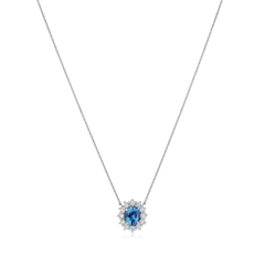 1.23cts Platinum Oval Sapphire and Diamond Cluster Pendant