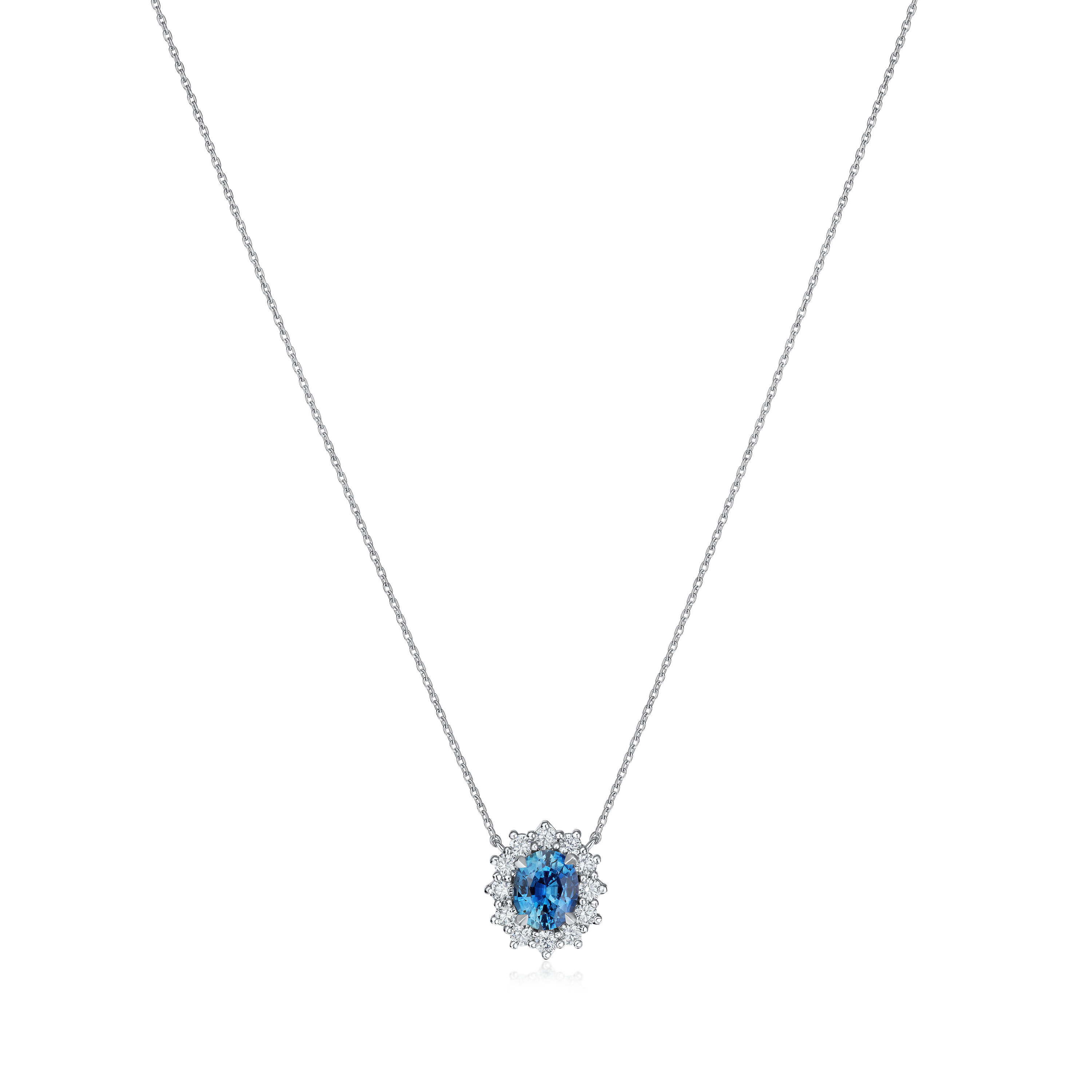 1.23cts Platinum Oval Sapphire and Diamond Cluster Pendant