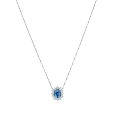 1.23cts Platinum Oval Sapphire and Diamond Cluster Pendant