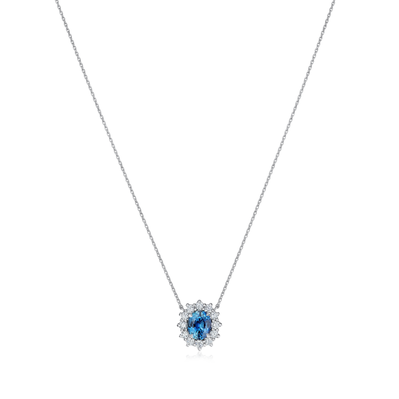 1.23cts Platinum Oval Sapphire and Diamond Cluster Pendant